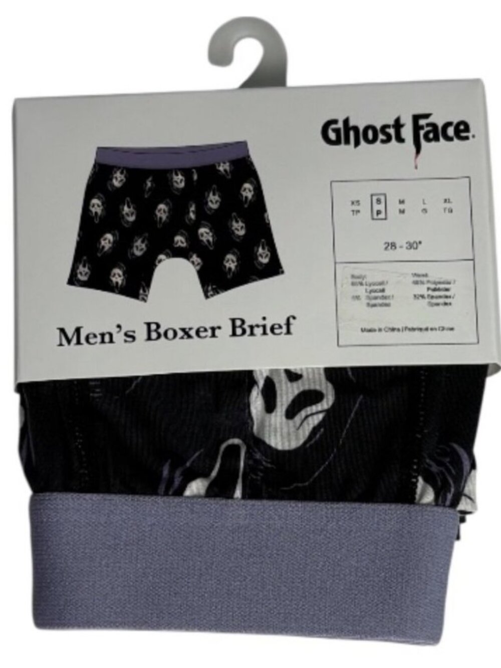 Ghost Face Men's Boxer Brief S 28 30 Bioworld Black Purple White Halloween NIP